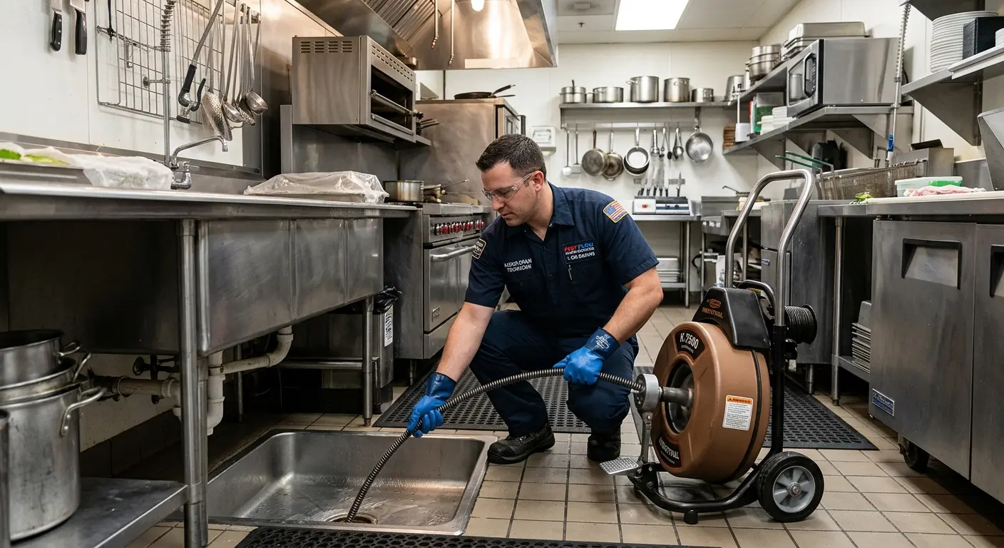 Commercial drain cleaning service in a restaurant kitchen in Hernando