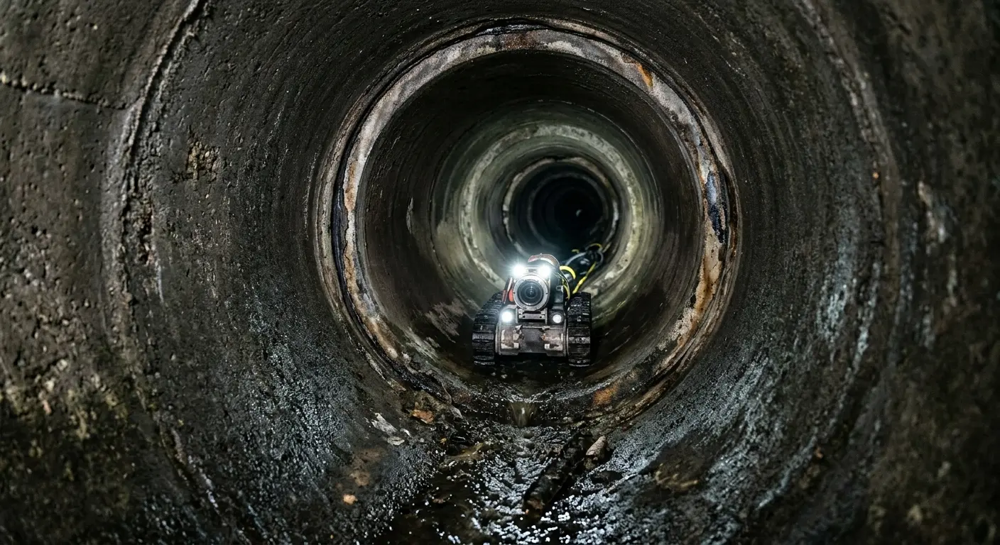 Robotic sewer camera inspecting pipe interior for Sewer Line Repair in Hernando