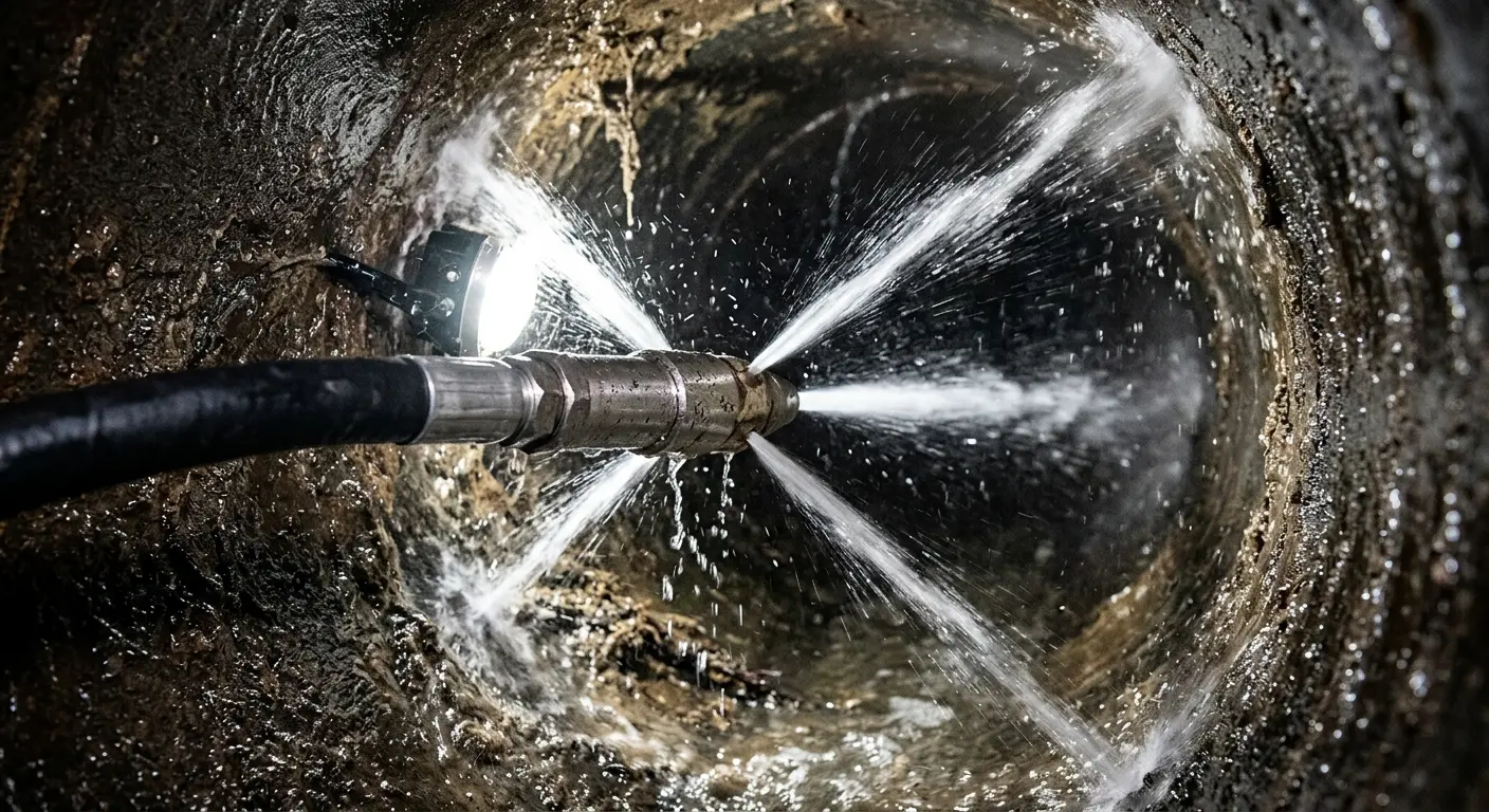 High-pressure hydro jetting nozzle cleaning sewer pipe for Storm Drain Cleaning in Hernando